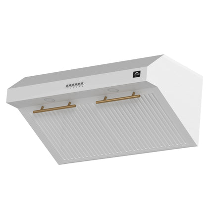 Campana extractora Forno Bari Espresso de 30 pulgadas, color blanco, 600 CFM, iluminación LED, filtros deflectores aptos para lavavajillas, control de ventilador de 3 velocidades