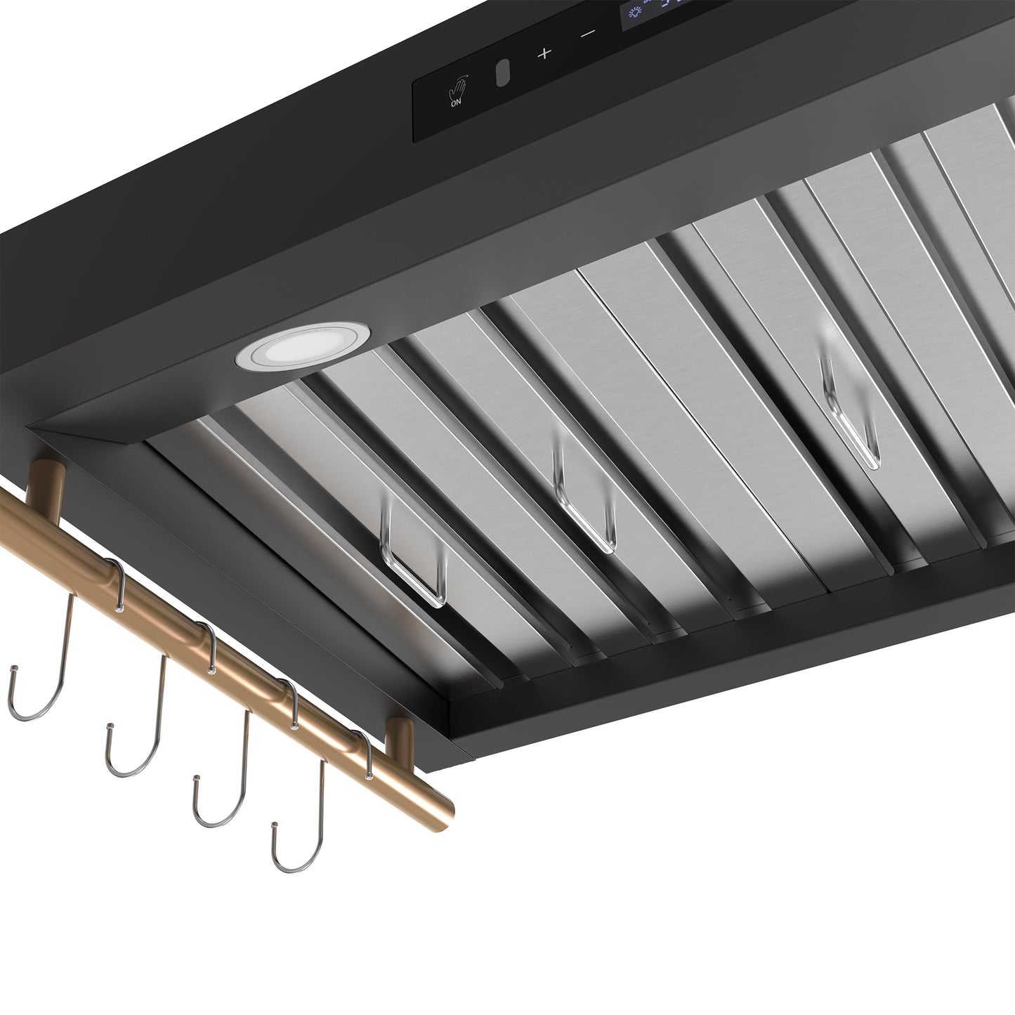 Campana extractora de pared Forno Venezia de 36 pulgadas en color negro con controles táctiles y filtros deflectores