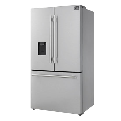 Refrigerador Forno Aosta de 36 pulgadas con puerta francesa, acero inoxidable, 22.4 pies cúbicos, dispensador de agua externo, máquina de hielo automática, certificación ENERGY STAR