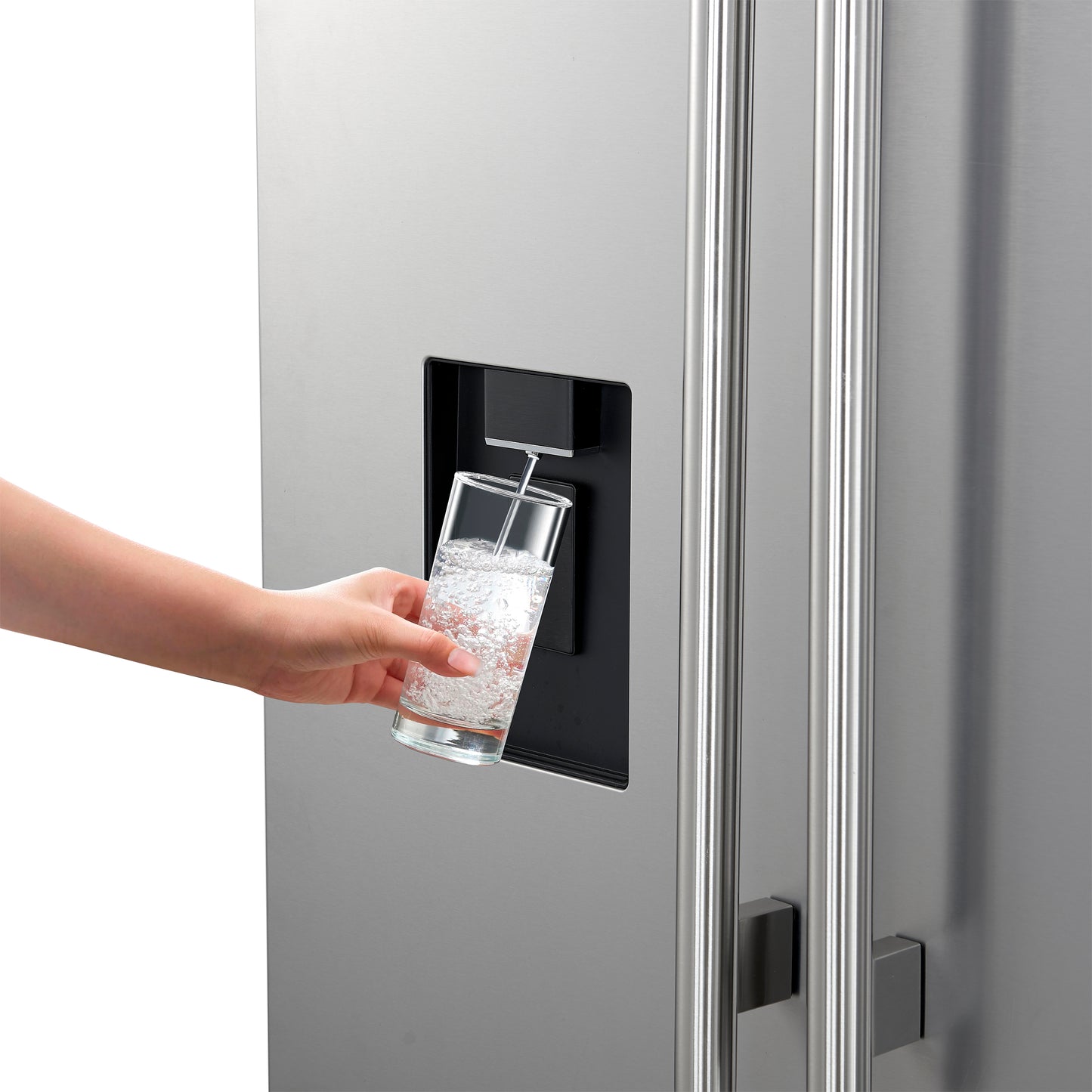 Refrigerador Forno Aosta de 36 pulgadas con puerta francesa, acero inoxidable, 22.4 pies cúbicos, dispensador de agua externo, máquina de hielo automática, certificación ENERGY STAR