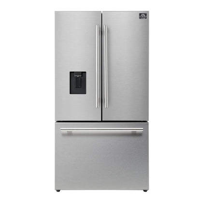 Refrigerador Forno Aosta de 36 pulgadas con puerta francesa, acero inoxidable, 22.4 pies cúbicos, dispensador de agua externo, máquina de hielo automática, certificación ENERGY STAR
