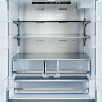 Refrigerador Forno Aosta de 36 pulgadas con puerta francesa, acero inoxidable, 22.4 pies cúbicos, dispensador de agua externo, máquina de hielo automática, certificación ENERGY STAR