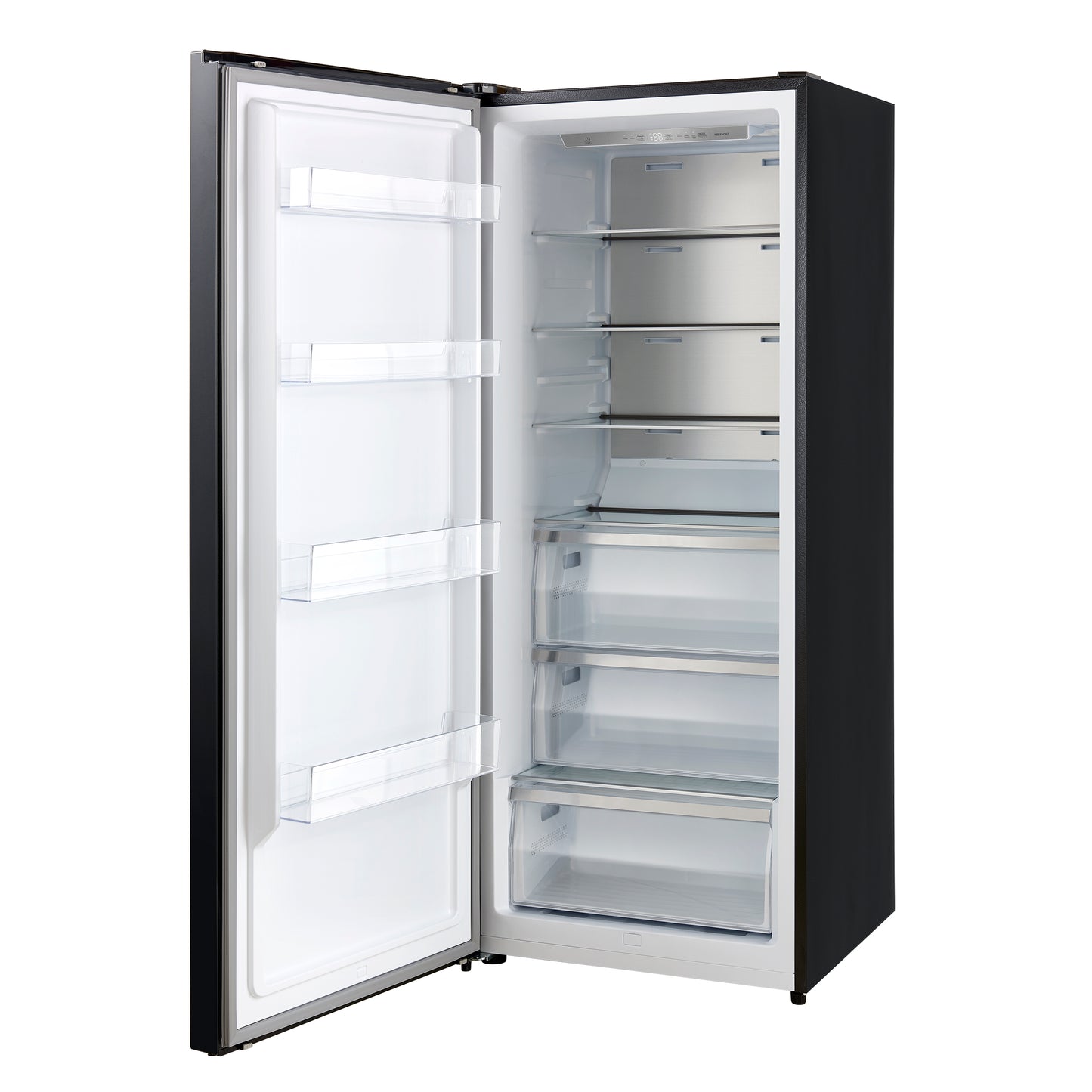 Congelador/refrigerador vertical convertible Forno Maderno de 28 pulgadas en color negro con manija de latón antiguo, 13.6 pies cúbicos, giro a la izquierda