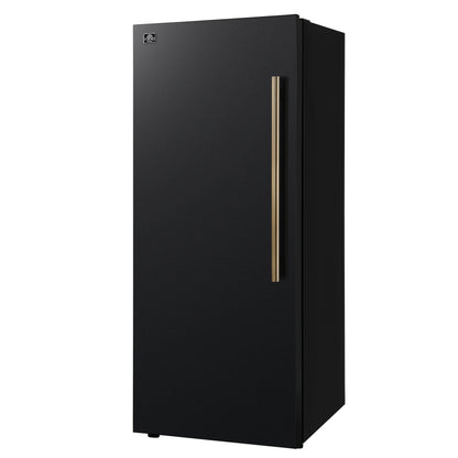 Congelador/refrigerador vertical convertible Forno Maderno de 28 pulgadas en color negro con manija de latón antiguo, 13.6 pies cúbicos, giro a la izquierda