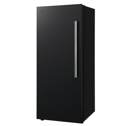 Congelador/refrigerador vertical convertible Forno Maderno de 28 pulgadas en color negro con manija de latón antiguo, 13.6 pies cúbicos, giro a la izquierda