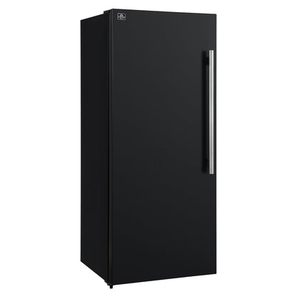 Congelador/refrigerador vertical convertible Forno Maderno de 28 pulgadas en color negro con manija de latón antiguo, 13.6 pies cúbicos, giro a la izquierda