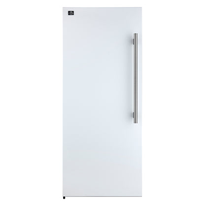 Congelador/refrigerador vertical convertible Forno Maderno de 28 pulgadas en blanco con manija de latón antiguo, 13.6 pies cúbicos, giro a la izquierda