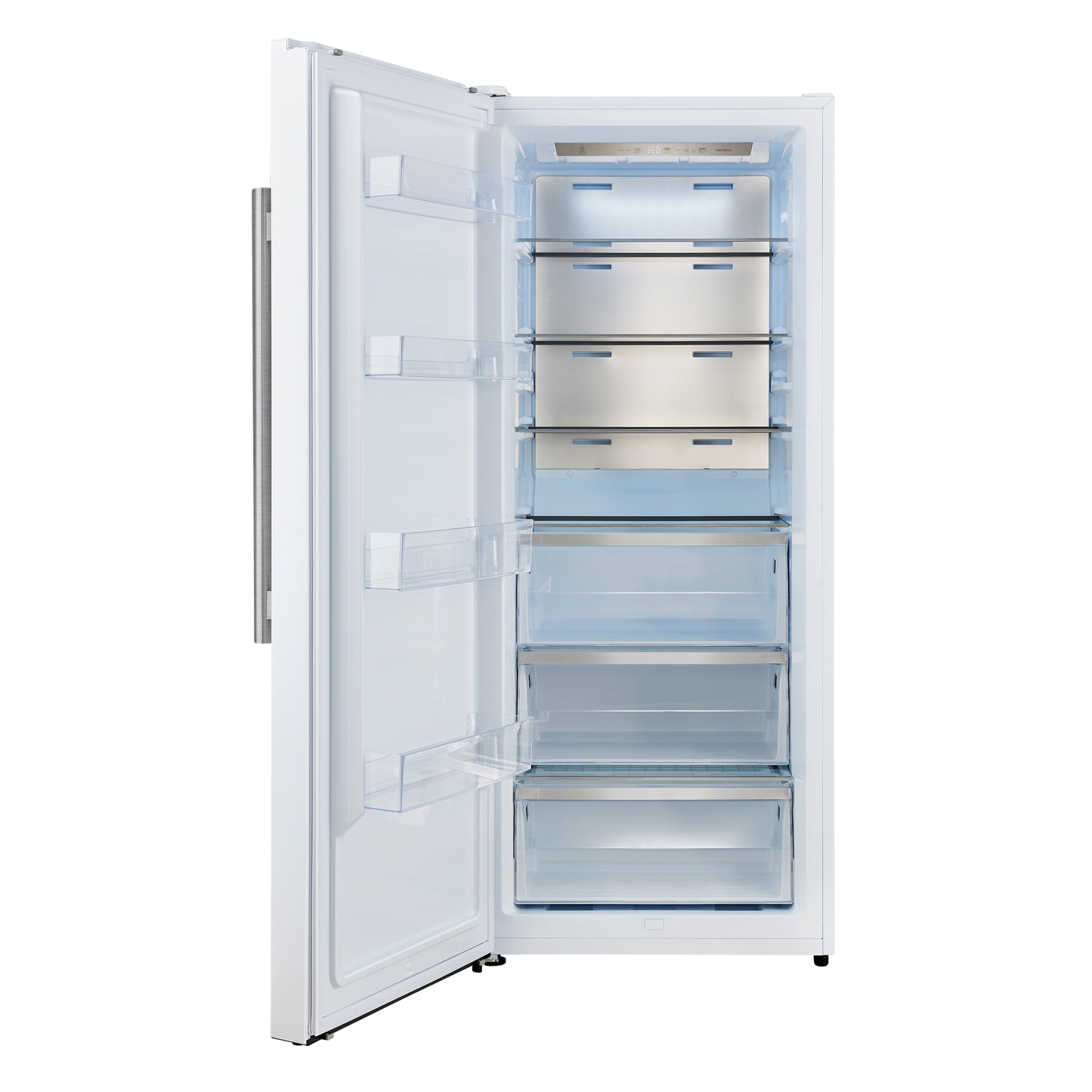 Congelador/refrigerador vertical convertible Forno Maderno de 28 pulgadas en blanco con manija de latón antiguo, 13.6 pies cúbicos, giro a la izquierda