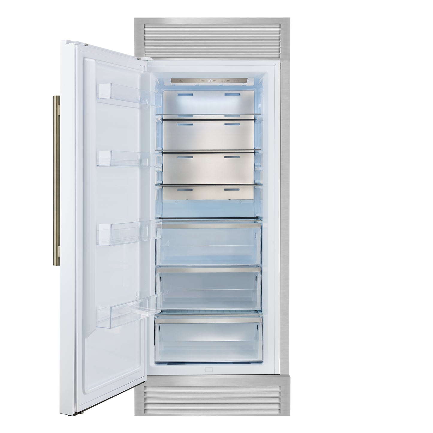 Refrigerador convertible empotrado Forno Maderno de 28" en blanco, 13.6 pies cúbicos, apertura a la izquierda con rejilla decorativa, 32" de ancho