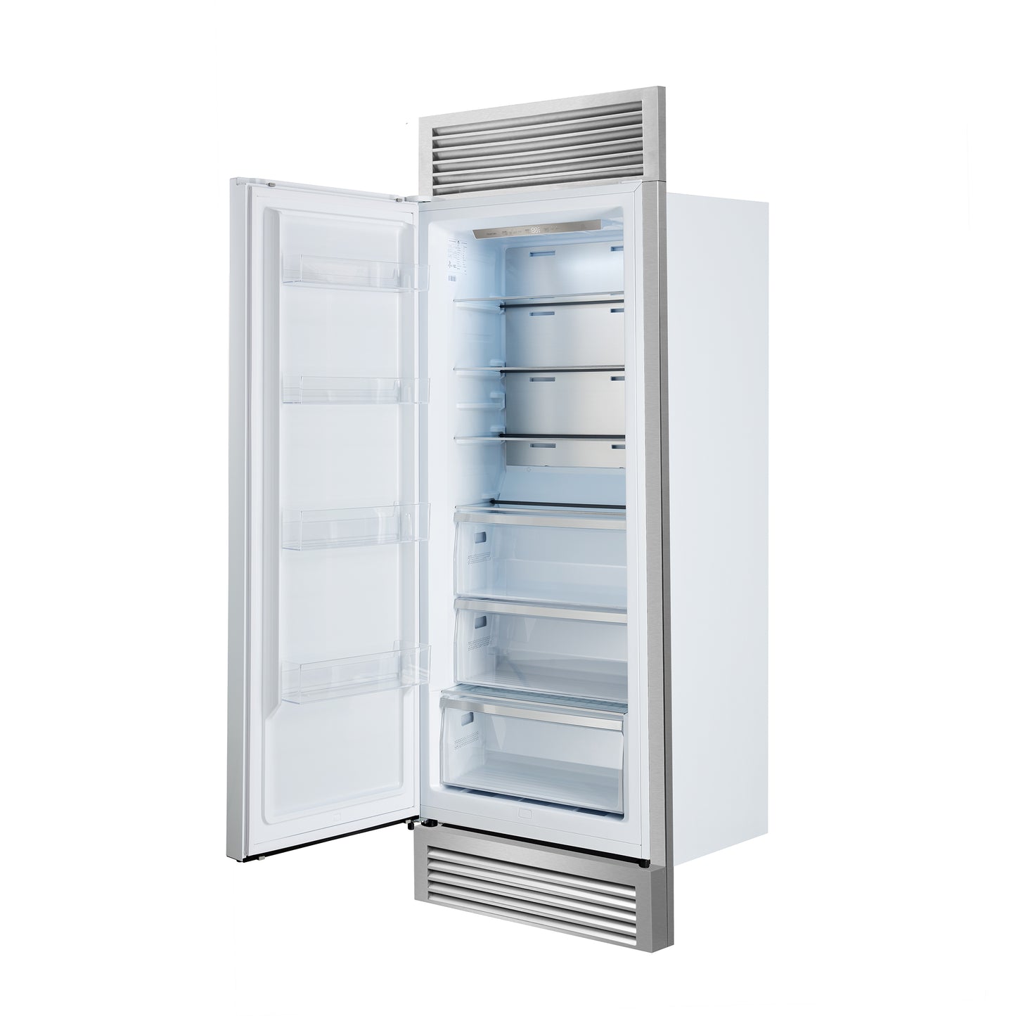 Refrigerador convertible empotrado Forno Maderno de 28" en blanco, 13.6 pies cúbicos, apertura a la izquierda con rejilla decorativa, 32" de ancho