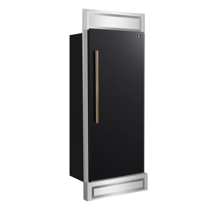 Forno Maderno 28-Inch Built-In Convertible Refrigerator in Black with Antique Brass Handle, 13.6 cu.ft. Right Swing with Decorative Grill - 32-Inch Wide