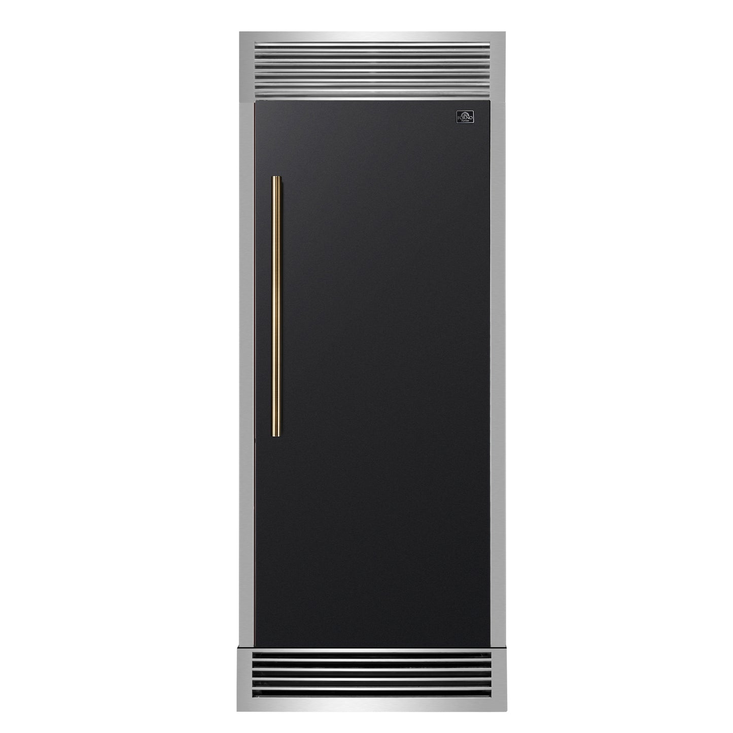 Forno Maderno 28-Inch Built-In Convertible Refrigerator in Black with Antique Brass Handle, 13.6 cu.ft. Right Swing with Decorative Trim - 32-Inch Wide