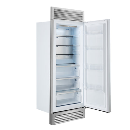 Refrigerador convertible empotrado Forno Maderno de 28 pulgadas en blanco con manija de latón antiguo, 13.6 pies cúbicos, apertura a la derecha con borde decorativo, 32 pulgadas de ancho