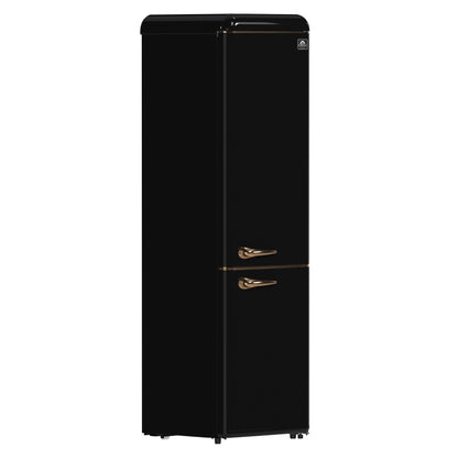 Forno Storico 22-Inch Retro bottom freezer Fridge in Black, 9 cu.ft, copper-tone handle