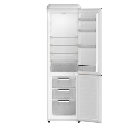Forno Storico 22-Inch Retro bottom freezer Fridge in White, 9 cu.ft, copper-tone handle