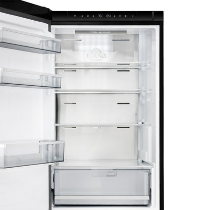 Custodia 24" Bottom Freezer, 10.3 cf., Left Swing, Ice Maker, Total No frost, Black, Antique Brass handles