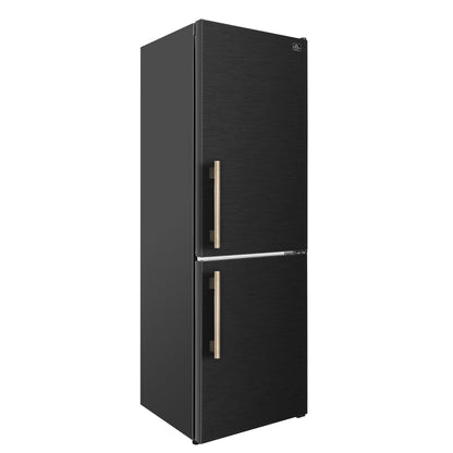 Custodia 24" Bottom Freezer, 10.3 cf., Right Swing, Total No frost, Black, Antique Brass handles