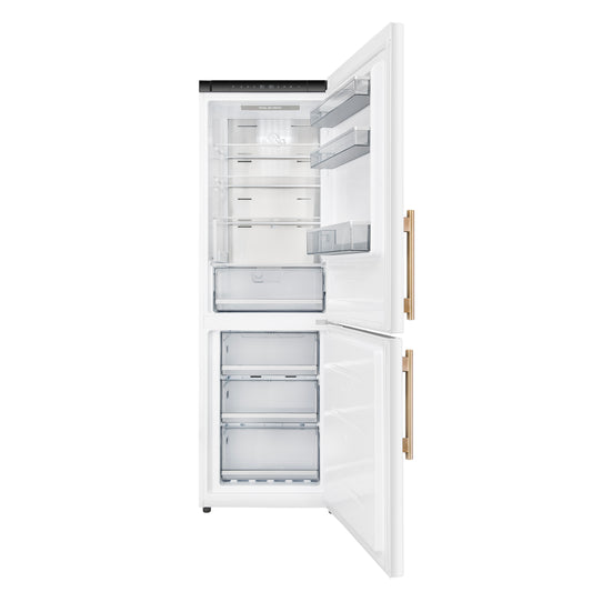 Custodia 24" Bottom Freezer, 10.3 cf., Right Swing, Total No frost, White, Antique Brass handles