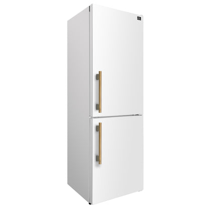 Custodia 24" Bottom Freezer, 10.3 cf., Right Swing, Total No frost, White, Antique Brass handles