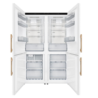 Custodia 48" Bottom Freezer combo, 20.6 cf., Ice Maker, Total No frost, White, Antique Brass handles