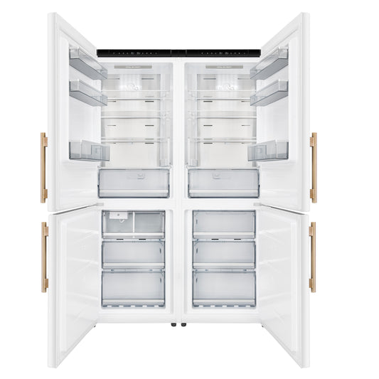 Custodia 48" Bottom Freezer combo, 20.6 cf., Ice Maker, Total No frost, White, Antique Brass handles
