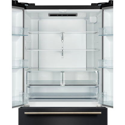Refrigerador Forno Rivello de 36 pulgadas con puerta francesa en negro con latón antiguo, dispensador de agua interno, hielo filtrado, estantes ajustables, certificación Energy Star