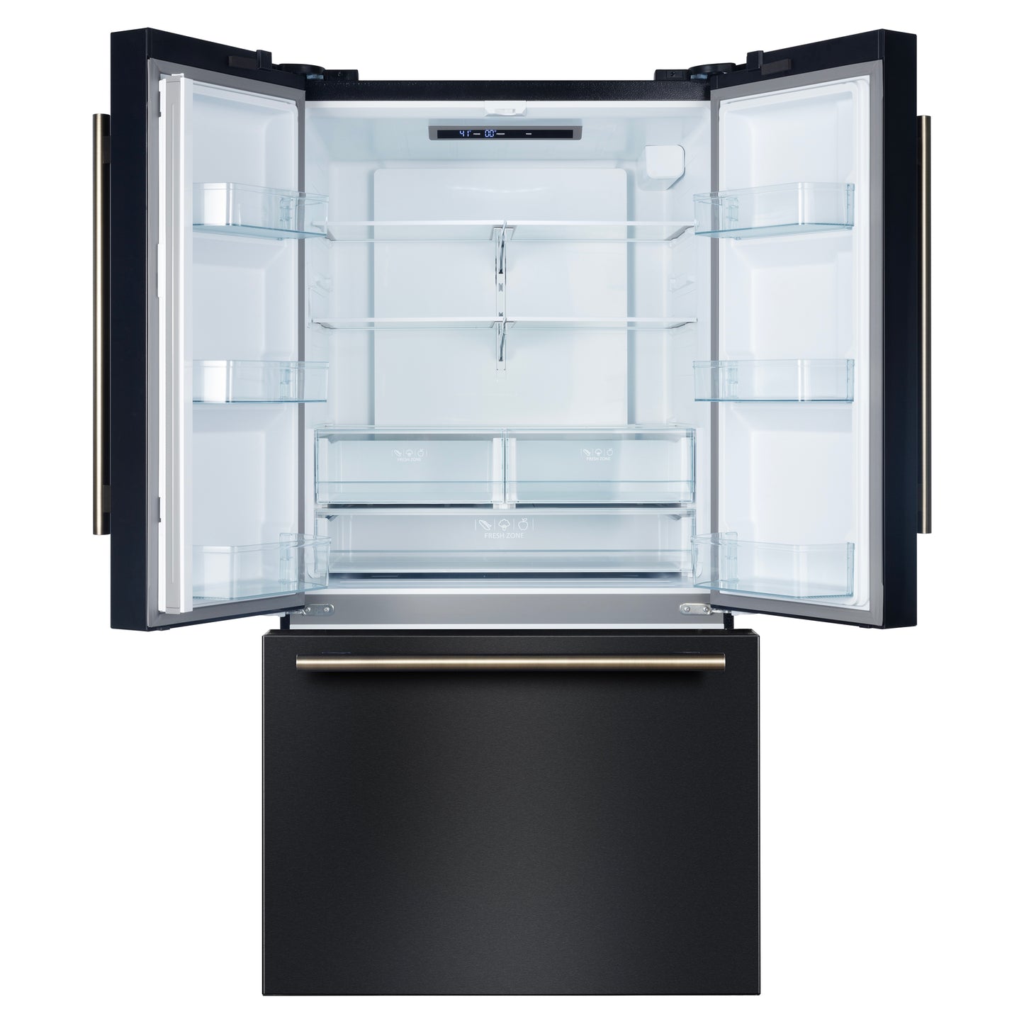 Refrigerador Forno Rivello de 36 pulgadas con puerta francesa en negro con latón antiguo, dispensador de agua interno, hielo filtrado, estantes ajustables, certificación Energy Star