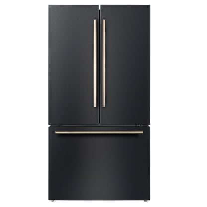 Refrigerador Forno Rivello de 36 pulgadas con puerta francesa en negro con latón antiguo, dispensador de agua interno, hielo filtrado, estantes ajustables, certificación Energy Star