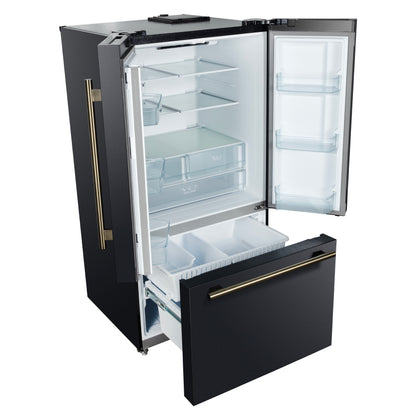 Refrigerador Forno Rivello de 36 pulgadas con puerta francesa en negro con latón antiguo, dispensador de agua interno, hielo filtrado, estantes ajustables, certificación Energy Star