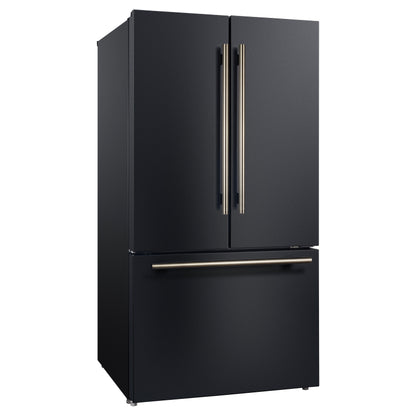 Refrigerador Forno Rivello de 36 pulgadas con puerta francesa en negro con latón antiguo, dispensador de agua interno, hielo filtrado, estantes ajustables, certificación Energy Star