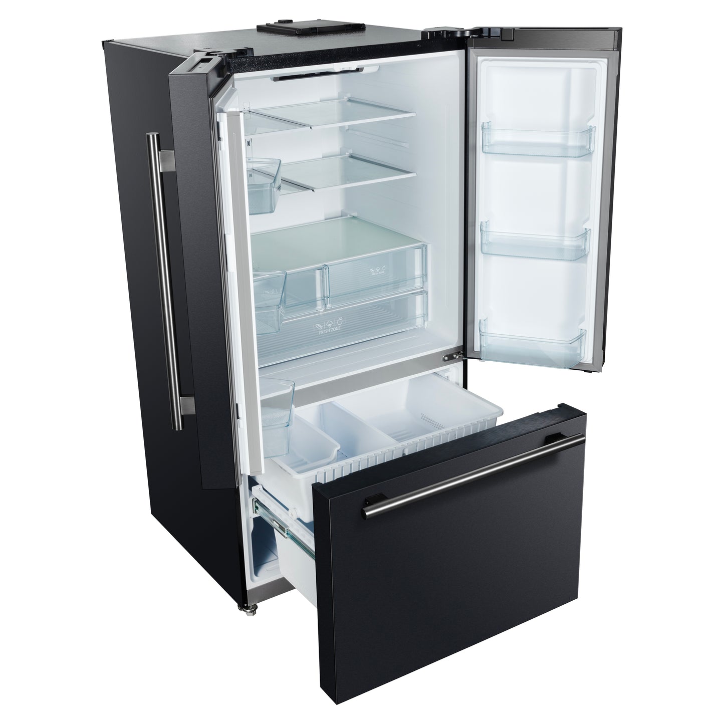 Refrigerador Forno Rivello de 36 pulgadas con puerta francesa en negro con latón antiguo, dispensador de agua interno, hielo filtrado, estantes ajustables, certificación Energy Star