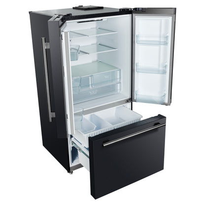 Refrigerador Forno Rivello de 36 pulgadas con puerta francesa en negro con latón antiguo, dispensador de agua interno, hielo filtrado, estantes ajustables, certificación Energy Star