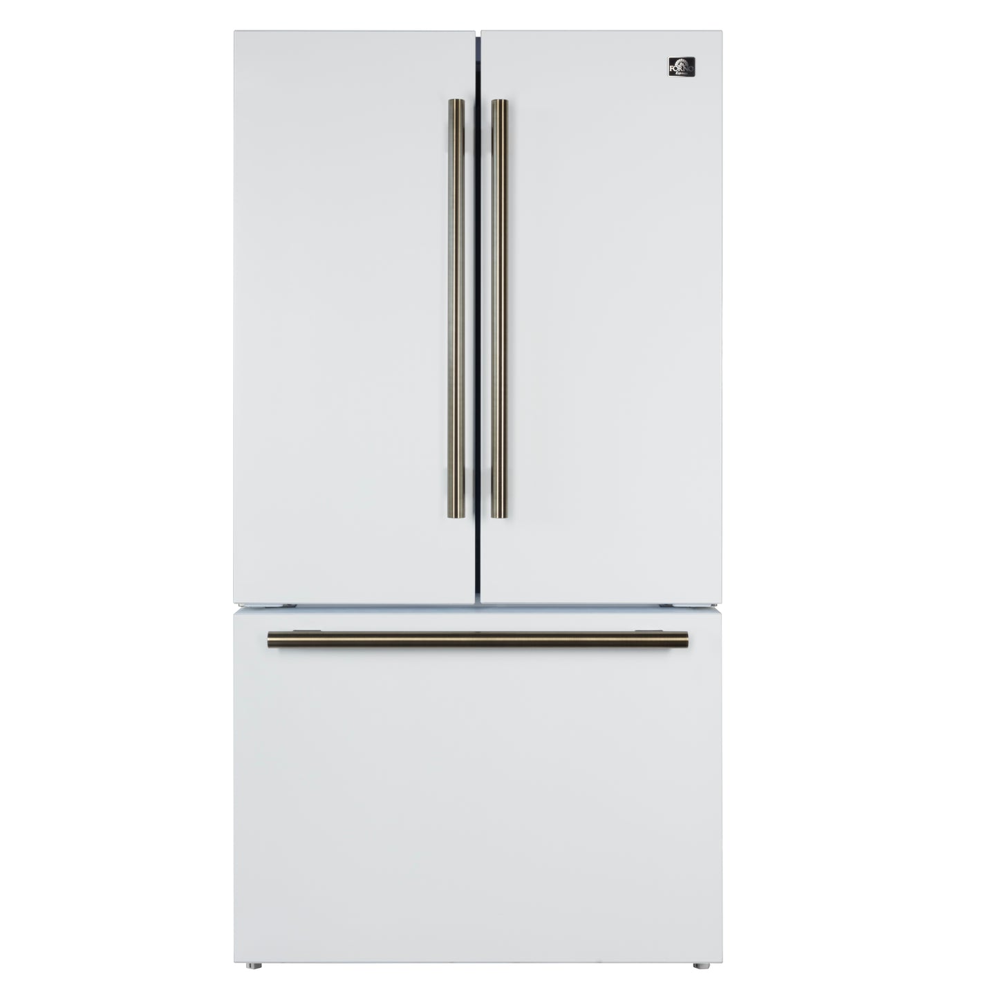Refrigerador Forno Rivello de 36 pulgadas con puerta francesa en blanco con latón antiguo, dispensador de agua interno, hielo filtrado, estantes ajustables, certificación Energy Star