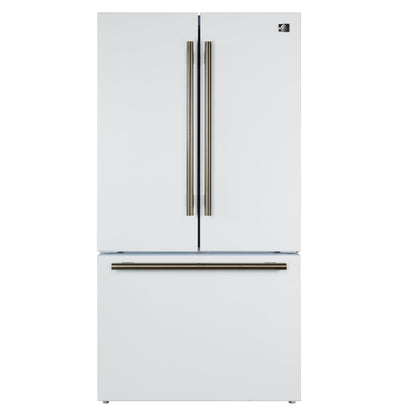 Refrigerador Forno Rivello de 36 pulgadas con puerta francesa en blanco con latón antiguo, dispensador de agua interno, hielo filtrado, estantes ajustables, certificación Energy Star