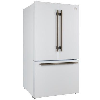 Refrigerador Forno Rivello de 36 pulgadas con puerta francesa en blanco con latón antiguo, dispensador de agua interno, hielo filtrado, estantes ajustables, certificación Energy Star