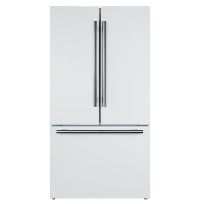 Refrigerador Forno Rivello de 36 pulgadas con puerta francesa en blanco con latón antiguo, dispensador de agua interno, hielo filtrado, estantes ajustables, certificación Energy Star