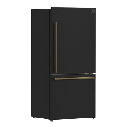 Refrigerador Forno Milano Espresso de 31 pulgadas con congelador inferior, color negro, capacidad de 17.2 pies cúbicos, de bajo consumo