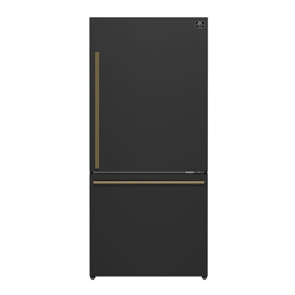 Refrigerador Forno Milano Espresso de 31 pulgadas con congelador inferior, color negro, capacidad de 17.2 pies cúbicos, de bajo consumo