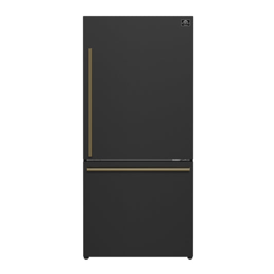Refrigerador Forno Milano Espresso de 31 pulgadas con congelador inferior, color negro, capacidad de 17.2 pies cúbicos, de bajo consumo