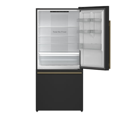 Refrigerador Forno Milano Espresso de 31 pulgadas con congelador inferior, color negro, capacidad de 17.2 pies cúbicos, de bajo consumo