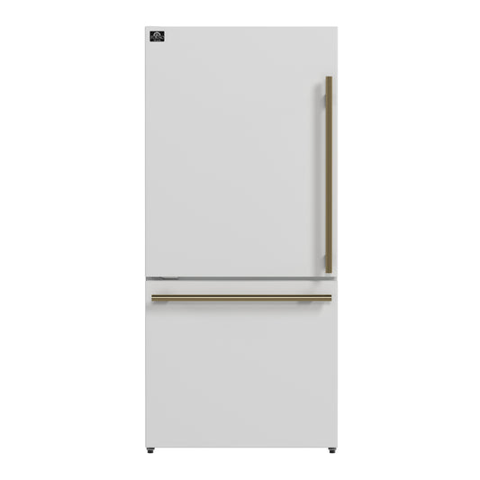 Refrigerador Forno Milano Espresso blanco de 31 pulgadas con puerta francesa, congelador inferior, 17.2 pies cúbicos, de bajo consumo, sin escarcha, máquina de hielo integrada