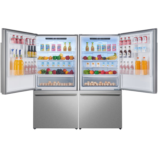 Refrigerador independiente Forno Milano de 2 piezas, 62 pulgadas, doble congelador inferior, acero inoxidable, 34.4 pies cúbicos, control táctil, máquina de hielo