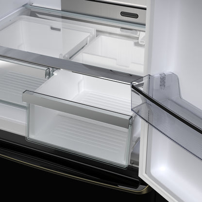 Réfrigérateur à portes françaises Forno Luigi de 33 po, 18 pi³, finition noire, poignées en laiton antique, certifié ENERGY STAR