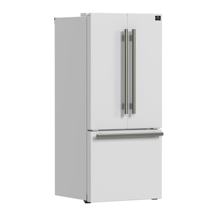 Refrigerador Forno Gallipoli Espresso blanco de 30 pulgadas con puerta francesa, congelador inferior, 17.5 pies cúbicos, sin escarcha, máquina de hielo