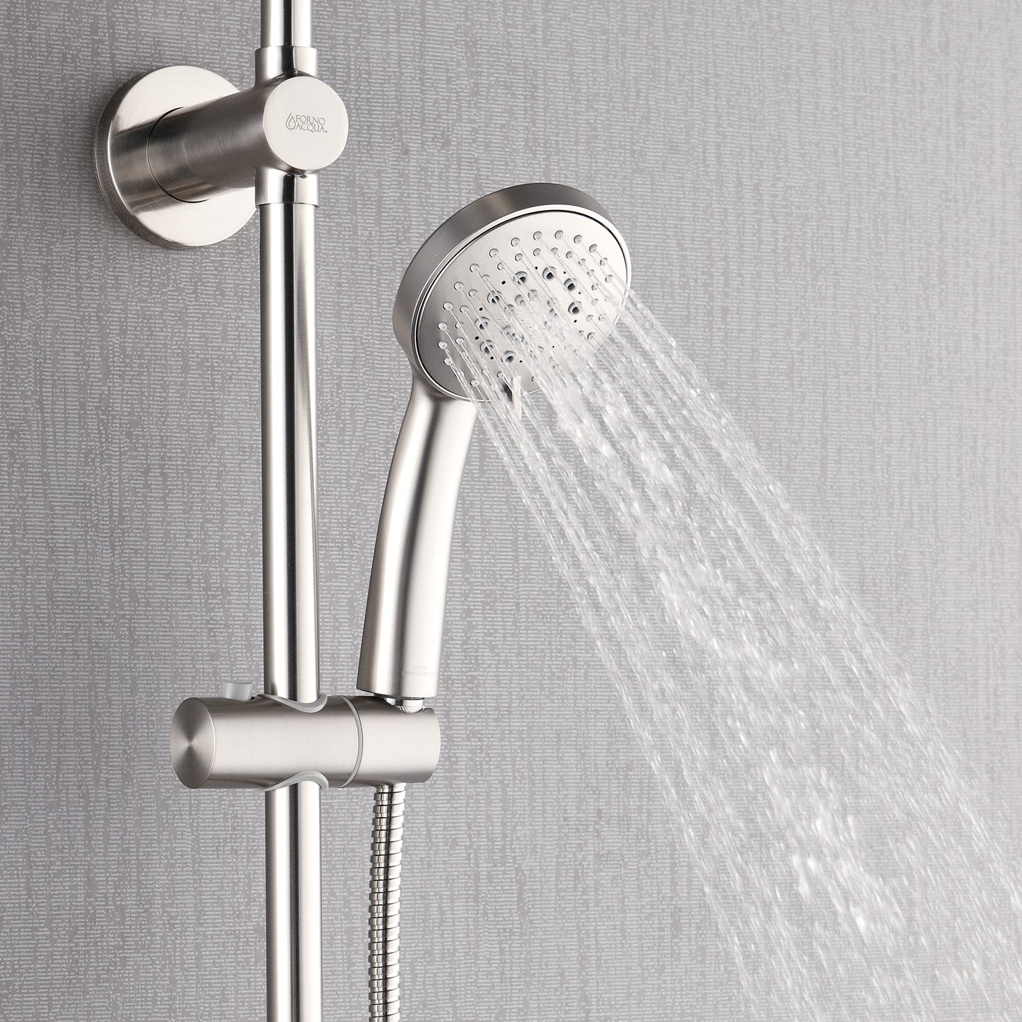 Forno Acqua AcquaSPA Retrofit Shower, Overhead Rainfall Shower, Handheld Shower Head, Body Jets, 6 Way Diverter, Brushed Nickel Finish, 2.5 GPM Flow Rate