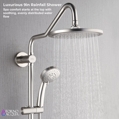 Forno Acqua AcquaSPA Retrofit Shower, Overhead Rainfall Shower, Handheld Shower Head, Body Jets, 6 Way Diverter, Brushed Nickel Finish, 1.8 GPM Flow Rate