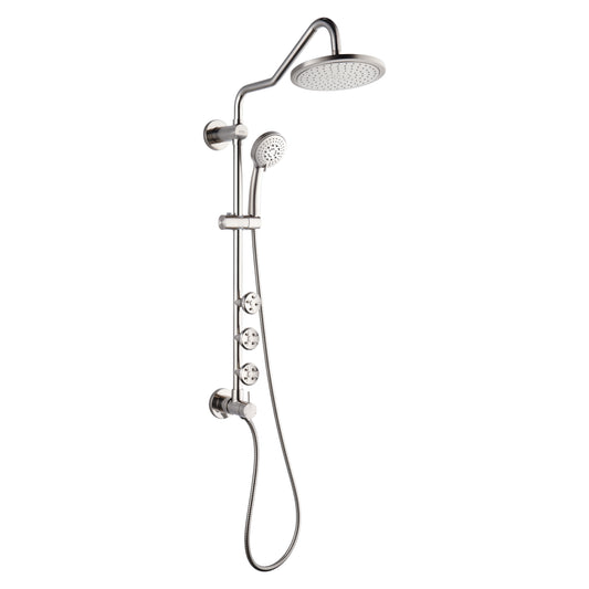 Forno Acqua AcquaSPA Retrofit Shower, Overhead Rainfall Shower, Handheld Shower Head, Body Jets, 6 Way Diverter, Brushed Nickel Finish, 1.8 GPM Flow Rate