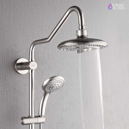 Forno Acqua AcquaSPA Retrofit Shower, Overhead Rainfall, 8 Inch Shower Head, Handheld Shower Head, Body Jets, 6 Way Diverter, Brushed Nickel Finish, 2.5 GPM Flow Rate