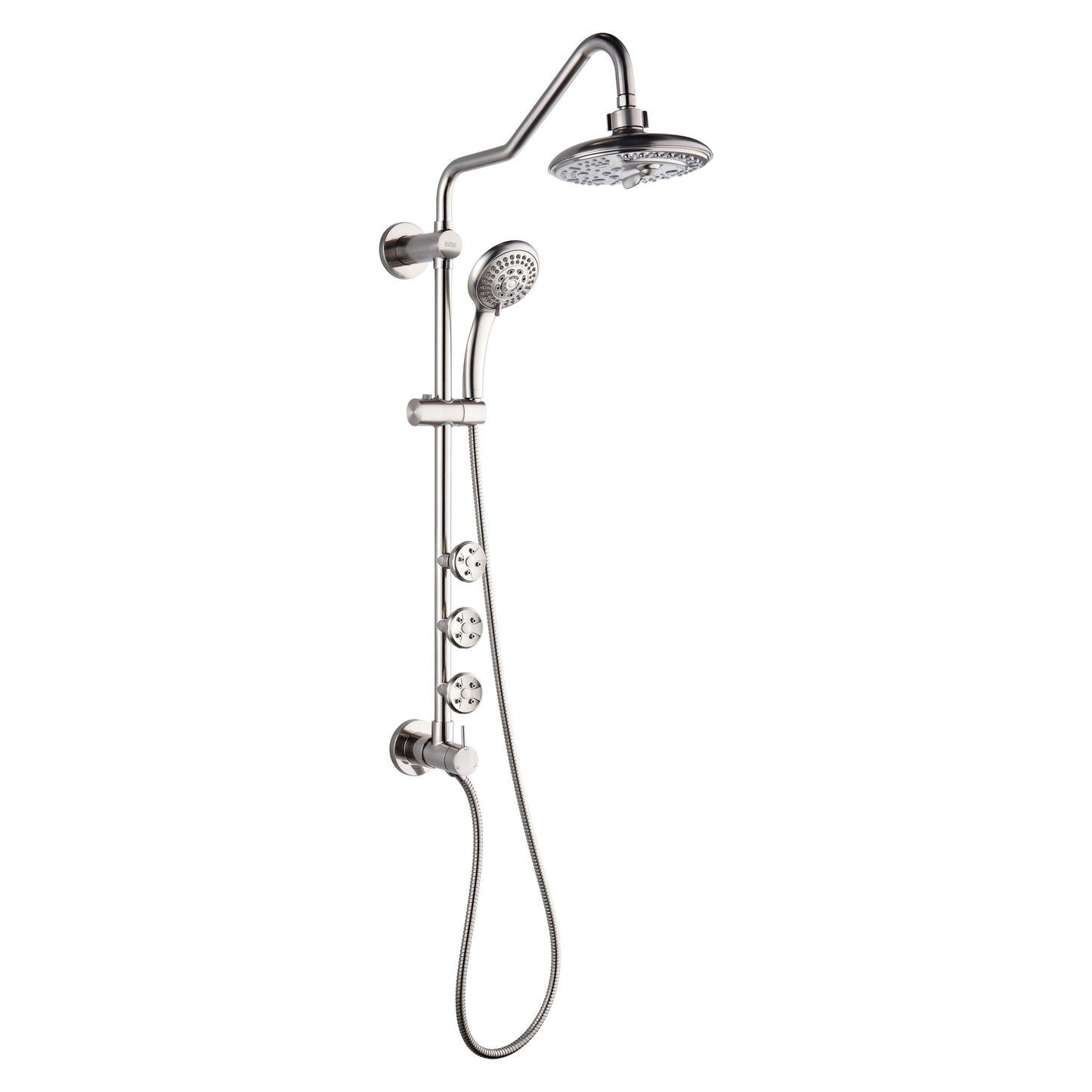Forno Acqua AcquaSPA Retrofit Shower, Overhead Rainfall, 8 Inch Shower Head, Handheld Shower Head, Body Jets, 6 Way Diverter, Brushed Nickel Finish, 1.8 GPM Flow Rate