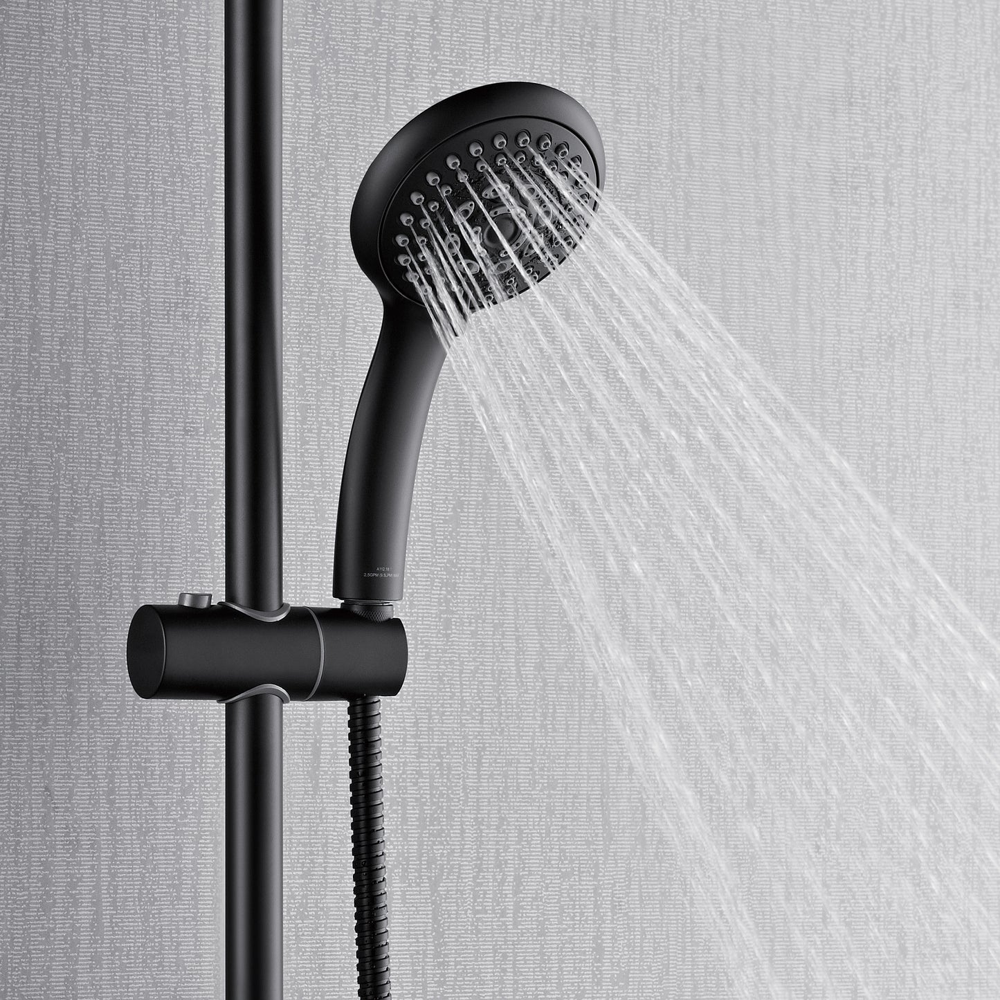 Forno Acqua AcquaFALL Shower, Matte Black Finish, Overhead Rainfall Shower, 7 Way Diverter, Handheld Shower Head, Body Jets, 2.5 GPM Flow Rate